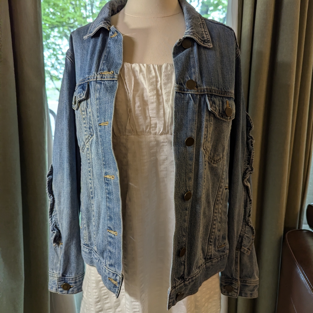 Blue Denim Jacket with Ruffle Detail - Picture 2 of 4